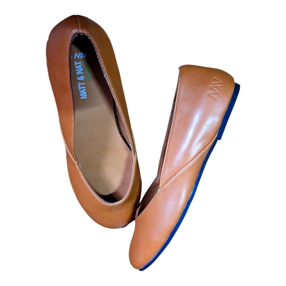 Matt & Nat| NWOT Slip-on Vegan Leather Ballet Flats Viau Tan Caramel |Size: 3UK - Picture 1 of 7